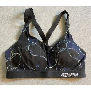 Victoria's Secret Sport Bra Incredible Lightweight 32C Black with Blue/WhiteNWOT